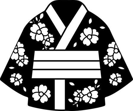 black and white illustration icon of a Kimonoのイラスト素材