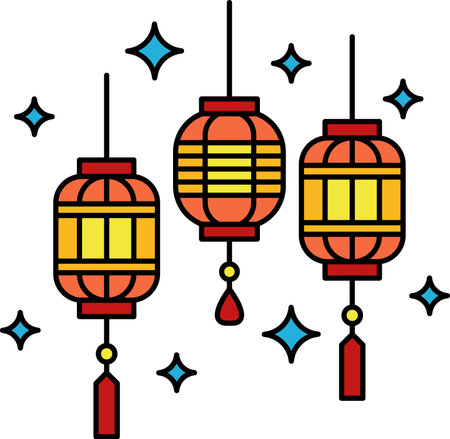 illustration of three chinese lanternsのイラスト素材
