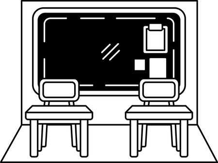 black and white isolate illustration of a classroomのイラスト素材
