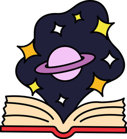 A book with a planet on the pageのイラスト素材