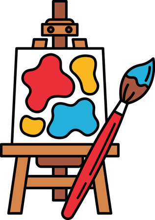 A painting on a wooden easel with a brushのイラスト素材