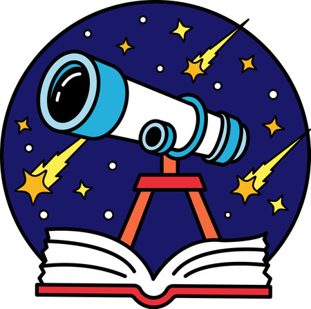 illustration of a telescope is on a bookのイラスト素材