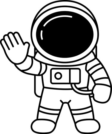 black and white illustration of an astronaut is wavingのイラスト素材