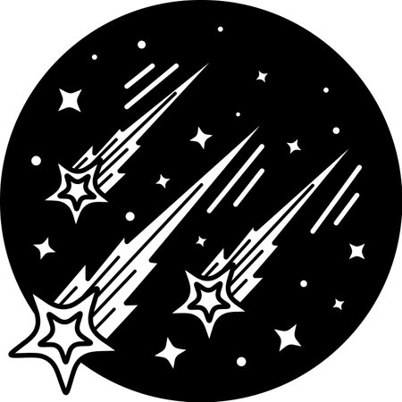 black and white illustration of Meteor shower in the sky