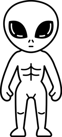 black and white illustration of an alien with a big black eyesのイラスト素材