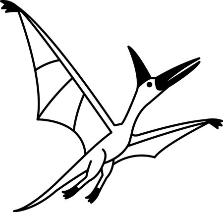 black and white isolated illustration of Pteranodon dinosaurのイラスト素材