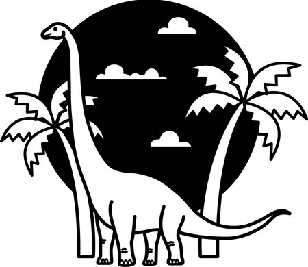 black and white isolated illustration of brachiosaurus long neck dinosaurのイラスト素材