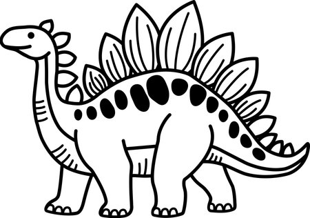 black and white isolated illustration of a Stegosaurus dinosaurのイラスト素材