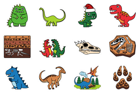 Dinosaur character cartoons icon collectionのイラスト素材
