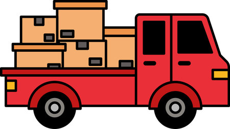 A red truck is filled with parcel boxesのイラスト素材