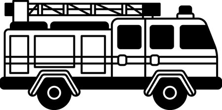 black and white illustration of a fire truck