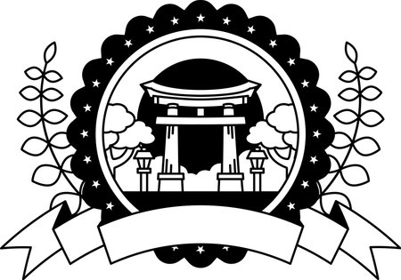 black and white logotype of isolate Torii Gateのイラスト素材