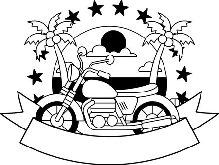 black and white logotype of a Vintage motorcycle on the beachのイラスト素材