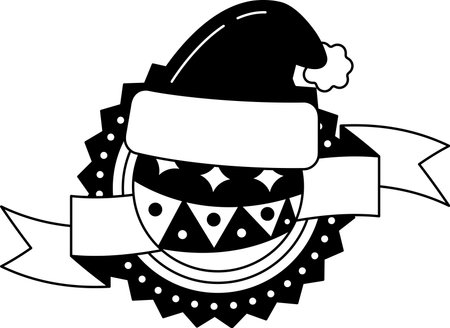 black and white logotype of a Christmas ball in santa hatのイラスト素材
