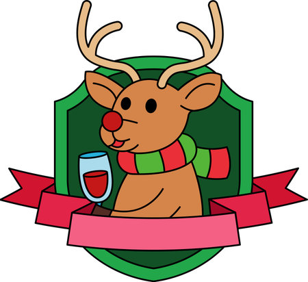 logotype of A cartoon of a reindeer holding a glass of wineのイラスト素材
