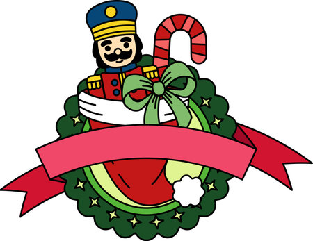 logotype of a nutcracker and a candy cane in santa hatのイラスト素材