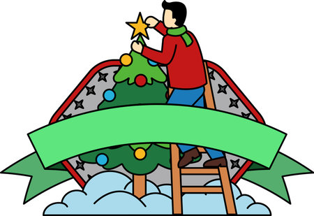 logotype of A man is putting a star on a Christmas treeのイラスト素材