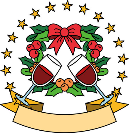 logotype of A wreath with two wine glasses and a ribbonのイラスト素材