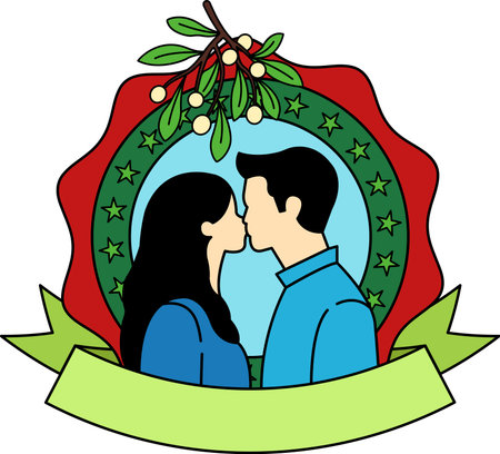 logotype of A Couple kissing under a bouquet of mistletoeのイラスト素材