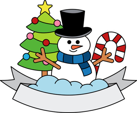 logotype of A snowman in front of a Christmas treeのイラスト素材
