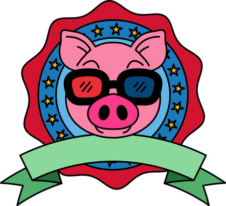 logotype of A pig wearing 3D glassesのイラスト素材
