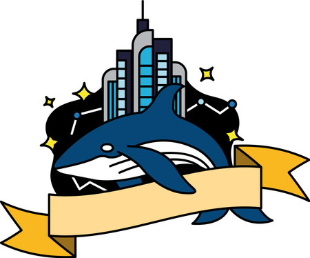 logotype of The whale is surrounded by a city skylineのイラスト素材