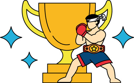Illustration of a male boxers are boxing in front of a trophyのイラスト素材