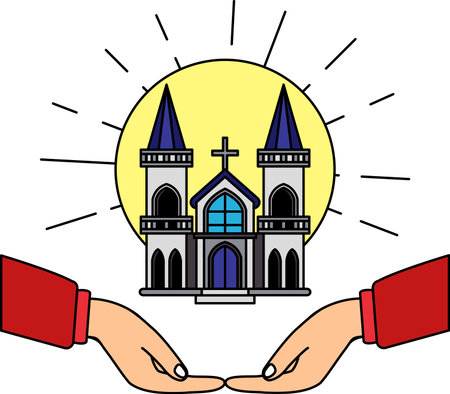 two hand holding a church iconのイラスト素材
