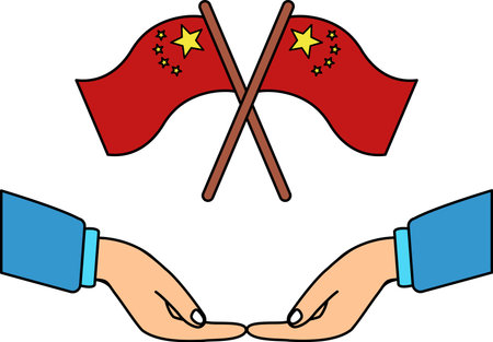 A pair of hands holding a chinese flagのイラスト素材