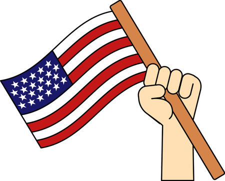 a hand  holding an american flagのイラスト素材