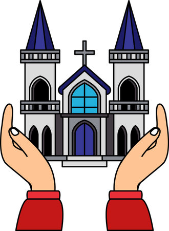 A pair of hands holding a churchのイラスト素材