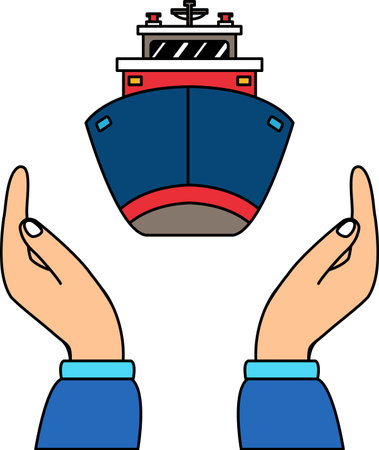 two hands holding a cargo shipのイラスト素材