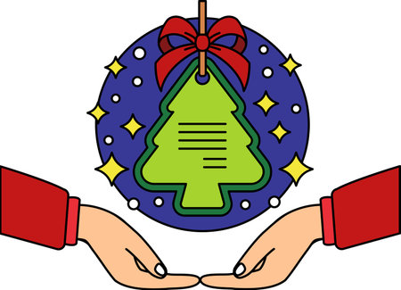 A pair of hands holding a Christmas treeのイラスト素材