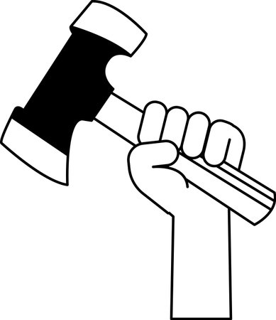 black and white illustration of A hand holding a hammerのイラスト素材