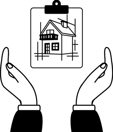 black and white illustration of two holding a blueprintのイラスト素材