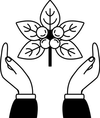 black and white illustration of two hands holding a poinsettiaのイラスト素材