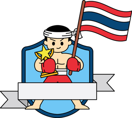 illustration of a male thai boxer holding Thailand flagのイラスト素材