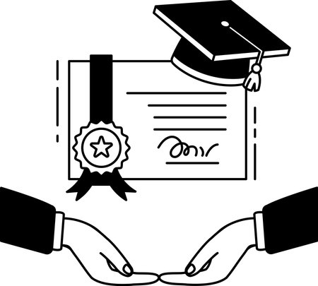 black and white of two hands holding a diplomaのイラスト素材