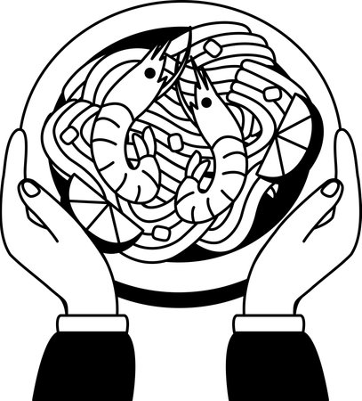 black and white two hand holding a padthaiのイラスト素材