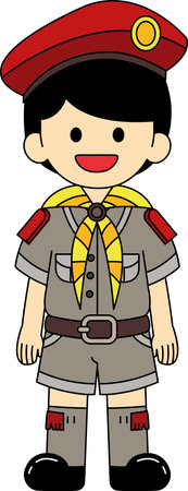 A Thai boy scout in uniform is standing and smilingのイラスト素材