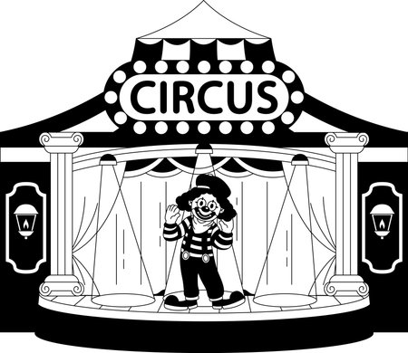 Black and white illustration of male mime artist is standing on a stageのイラスト素材