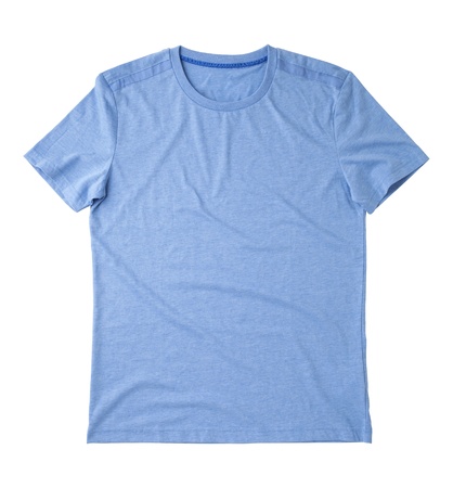 blue T-shirt isolated on white backgroundの写真素材