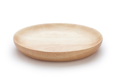 Wooden plate on white backgroundの写真素材