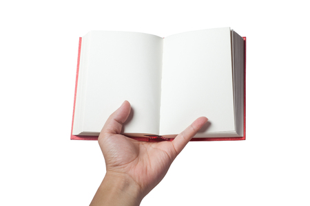 hand holding a blank bookの写真素材
