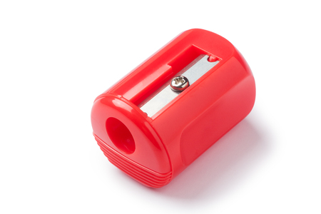 Red sharpener on white backgroundの写真素材