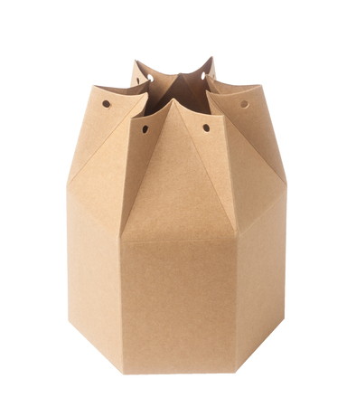 Brown packaging paper box isolated on white backgroundの写真素材