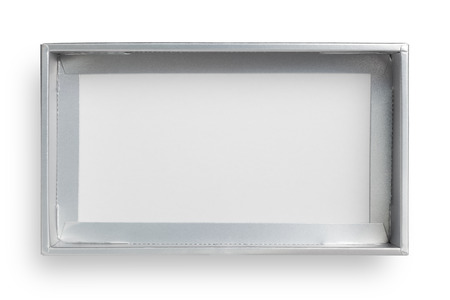 Silver empty paper box isolated on white backgroundの写真素材