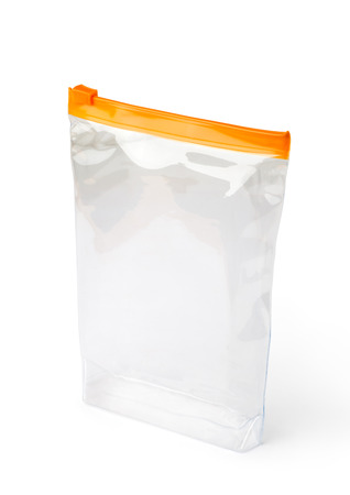 Plastic zipper bag isolated on white backgroundの写真素材