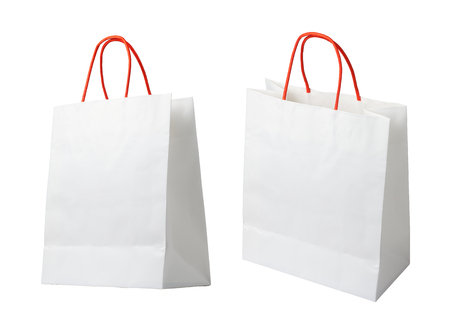 White paper shopping bags isolated on white backgroundの写真素材