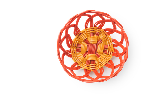 Top view of empty plastic basket on white backgroundの写真素材